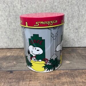Vintage Snoopy Cafe Tin‎ Metal Container Red Lid Collectible Character Storage